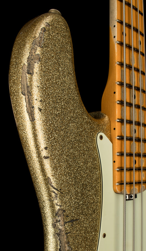 Used Fender Custom Shop Reverse Headstock 60's Precision Bass Heavy Relic (2021) - Gold Sparkle #52016 with Original Hard Case