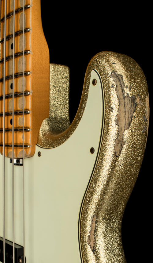 Used Fender Custom Shop Reverse Headstock 60's Precision Bass Heavy Relic (2021) - Gold Sparkle #52016 with Original Hard Case