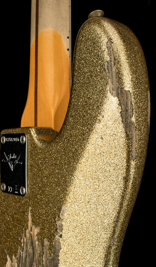 Used Fender Custom Shop Reverse Headstock 60's Precision Bass Heavy Relic (2021) - Gold Sparkle #52016 with Original Hard Case