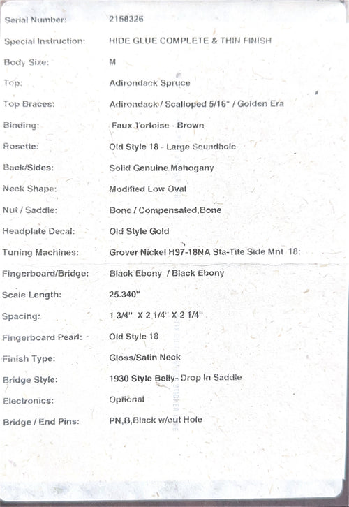 Used Martin Custom Shop M-18 Style 12-Fret Adirondack Spruce (2017) #58326 with Original Hard Case