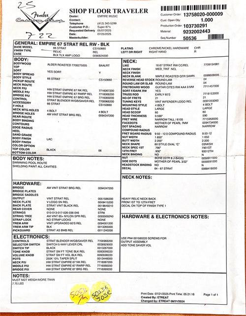 Fender Custom Shop Empire 67 Stratocaster Relic - Black #87864