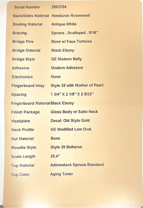 Martin Custom Shop D-28 Style Adirondack Spruce/Honduran Rosewood - Natural #53704 (Empire Music Spec)