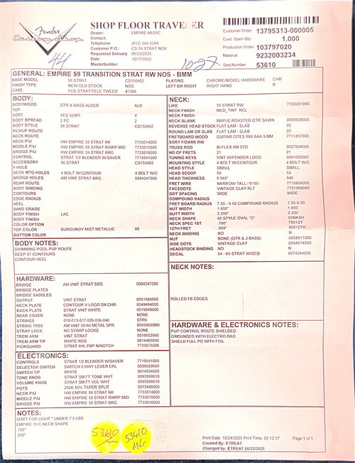 Fender Custom Shop Empire 59 Transition Stratocaster NOS - Burgundy Mist Metallic #19194