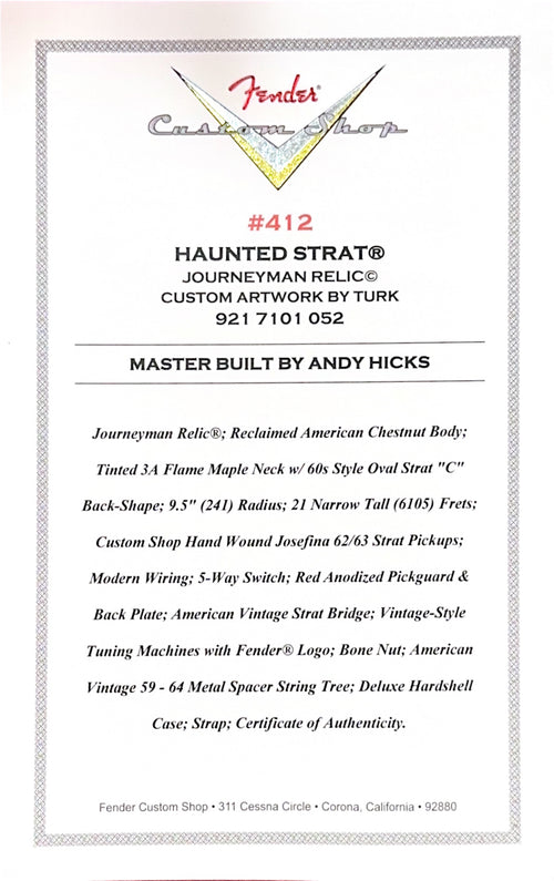 Fender Custom Shop Masterbuilt Andy Hicks "The Haunted Strat" Journeyman Relic #AH0400 (NAMM 2026)