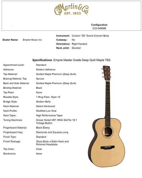 Martin Custom Shop 00-28 Style Master Grade Deep Quilt Maple (Empire Music Spec) #29853