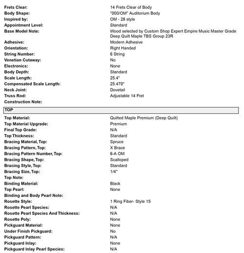 Martin Custom Shop OM-28 Style Master Grade Deep Quilt Maple (Empire Music Spec) #29848