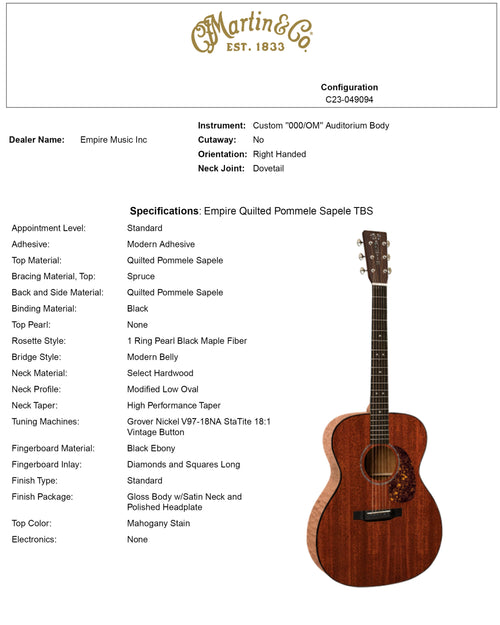 Martin Custom Shop OM-28 Style Quilted Pommele Sapele (Empire Music Spec) #37055