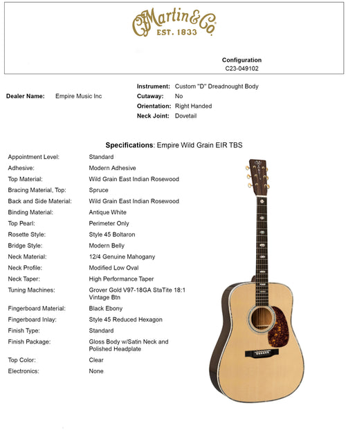Martin Custom Shop D-41 Style Wild Grain East Indian Rosewood (Empire Music Spec) #33447