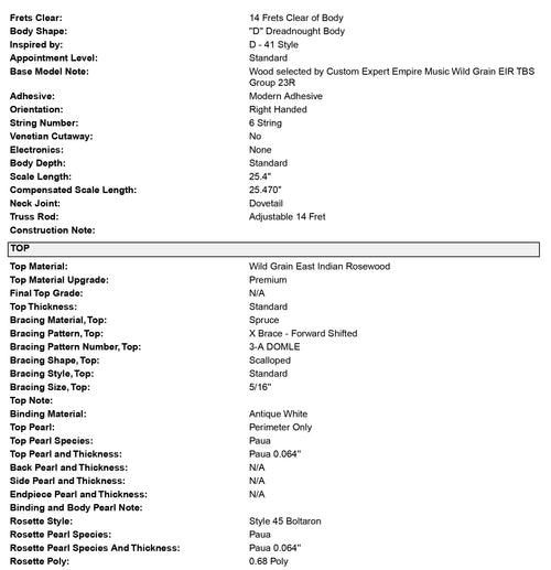 Martin Custom Shop D-41 Style Wild Grain East Indian Rosewood (Empire Music Spec) #33446