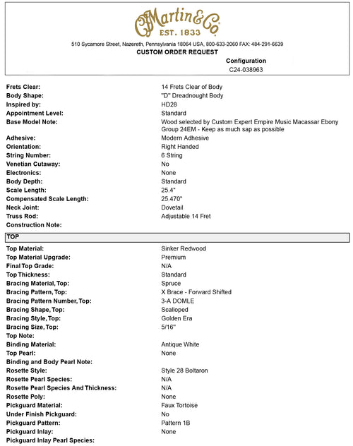 Martin Custom Shop HD-28 Style Sinker Redwood/Macassar Ebony (Empire Music Exclusive) #45147