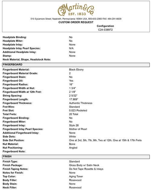 Martin Custom Shop D-28 Style Honduran Rosewood - Natural #53702 (Empire Music Spec)