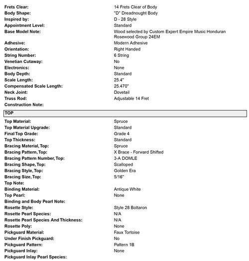 Martin Custom Shop D-28 Style Honduran Rosewood - 1933 Ambertone #59962 (Empire Music Spec)