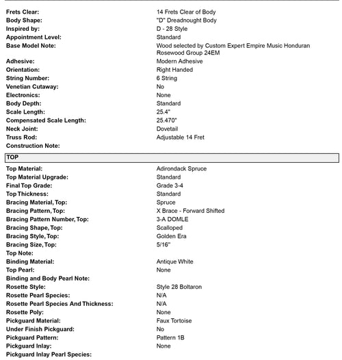 Martin Custom Shop D-28 Style Adirondack Spruce/Honduran Rosewood - Natural #53704 (Empire Music Spec)