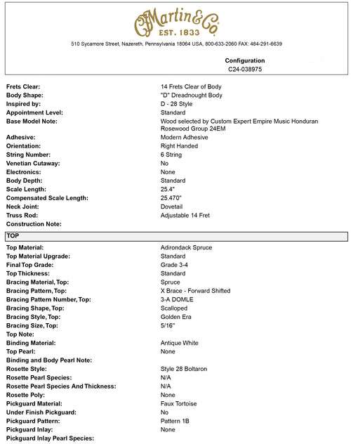 Martin Custom Shop D-28 Style Adirondack Spruce/Honduran Rosewood - 1935 Sunburst #47193 (Empire Music Spec)