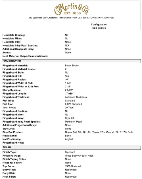 Martin Custom Shop D-28 Style Adirondack Spruce/Honduran Rosewood - 1935 Sunburst #47193 (Empire Music Spec)