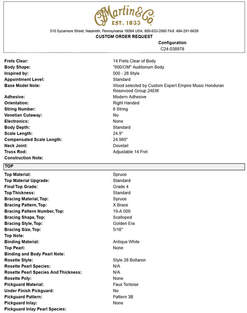 Martin Custom Shop 000-28 Style Honduran Rosewood - 1933 Ambertone (Empire Music Spec) #45153