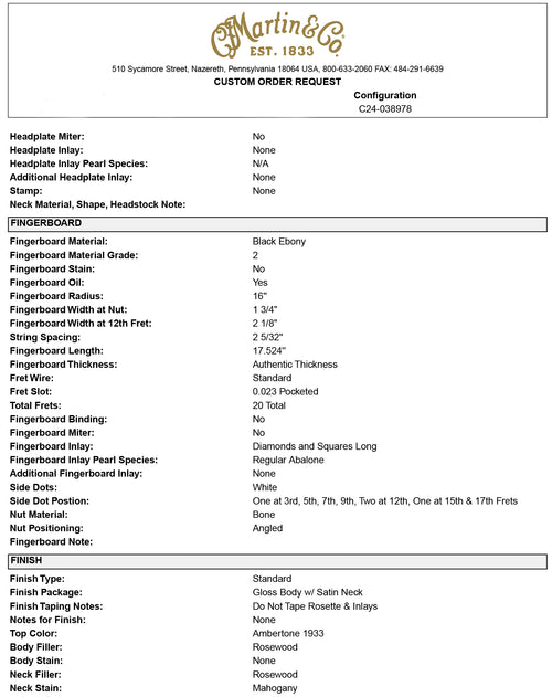 Martin Custom Shop 000-28 Style Honduran Rosewood - 1933 Ambertone (Empire Music Spec) #45153