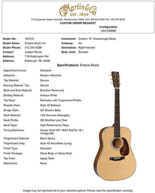 Martin Custom Shop D-42 Style Brazilian Rosewood #55742 (Empire Music Spec)