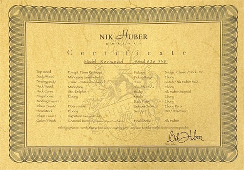 Nik Huber Guitars Redwood - Charcoal Burst #65381