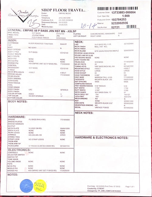 Fender Custom Shop Empire 58 Precision Bass Journeyman Relic - Aged Silver Sparkle #87781