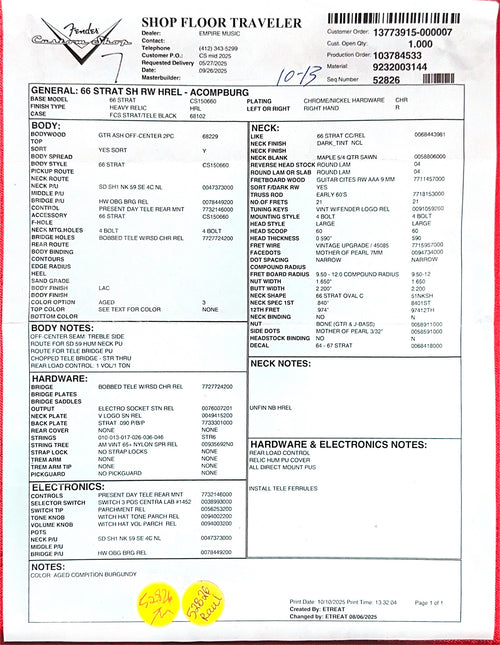 Fender Custom Shop 1966 Stratocaster SH Heavy Relic - Aged Competition Burgundy #87625