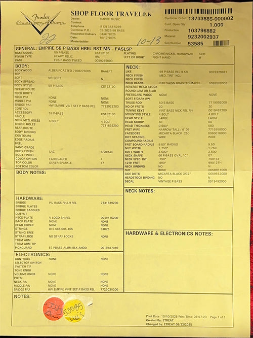 Fender Custom Shop Empire 58 Precision Bass Heavy Relic - Faded Aged Silver Sparkle #87758