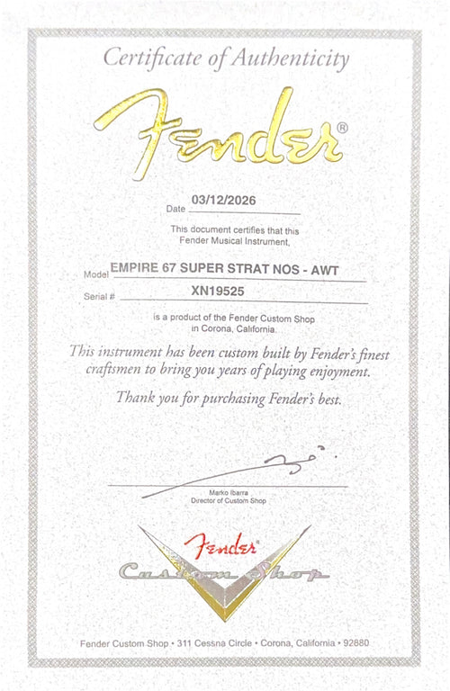 Fender Custom Shop Empire 67 Super Stratocaster HSS NOS - Arctic White #19525