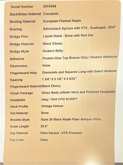 Martin Custom Shop D-28 Modern Deluxe Style Sitka Spruce VTS/Cocobolo #74394 (Empire Music Spec)