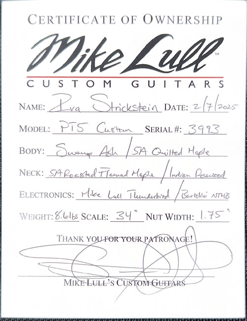 Used Mike Lull Custom PT5 Bass (2025) - Light Blue Burst #3993 with Gig Bag