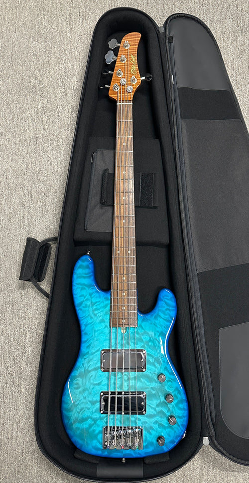 Used Mike Lull Custom PT5 Bass (2025) - Light Blue Burst #3993 with Gig Bag