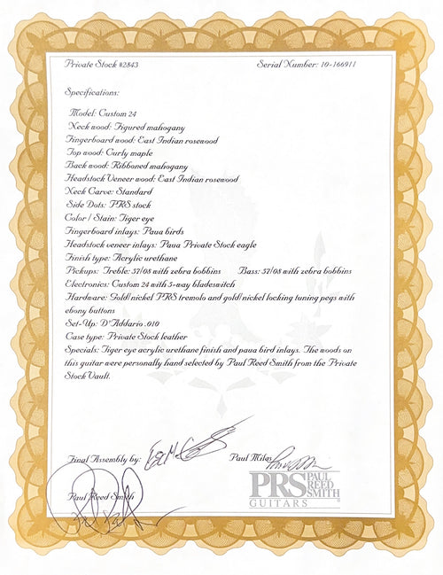 Used PRS Private Stock #2843 Custom 24 Curly Maple (2010) - Tiger Eye #66911 with Original Hard Case