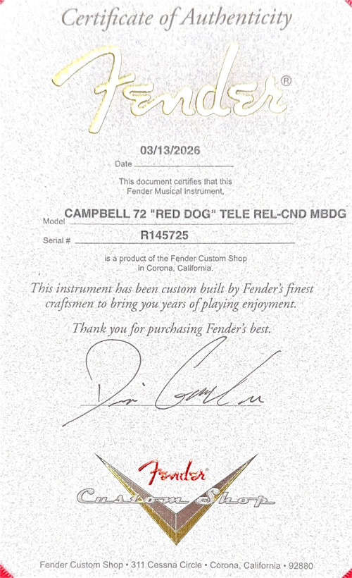 Fender Custom Shop LTD Masterbuilt Dennis Galuszka Mike Campbell 1972 "Red Dog" Telecaster #45725