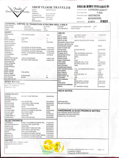 Fender Custom Shop Empire 59 Transition Stratocaster Heavy Relic - Faded Aged Black #18655