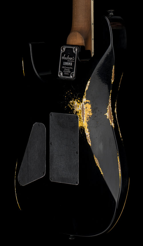 Jackson Custom Shop Korina DK HS FR Heavy Relic - Black over Graffiti Yellow #20654 (Empire Music Spec)