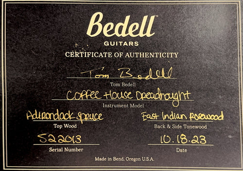 Used Bedell Coffee House Dreadnought (2023) - Espresso Burst #522013 with Original Hard Case