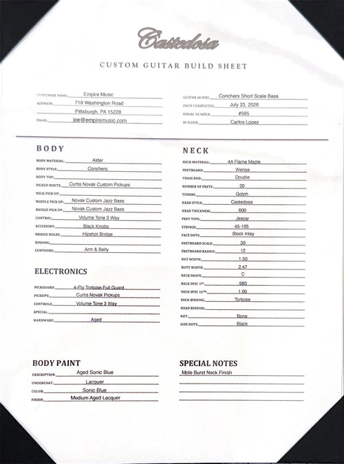 Castedosa Guitars Conchers Short Scale Bass - Aged Sonic Blue #565
