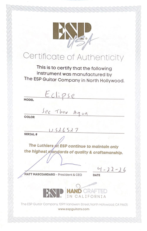 ESP Eclipse USA Mahogany - See-Thru Aqua #26527