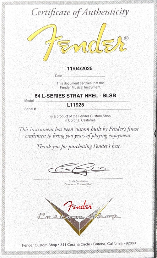 Fender Custom Shop 1964 L-Series Stratocaster Heavy Relic - Blue Burst #11925