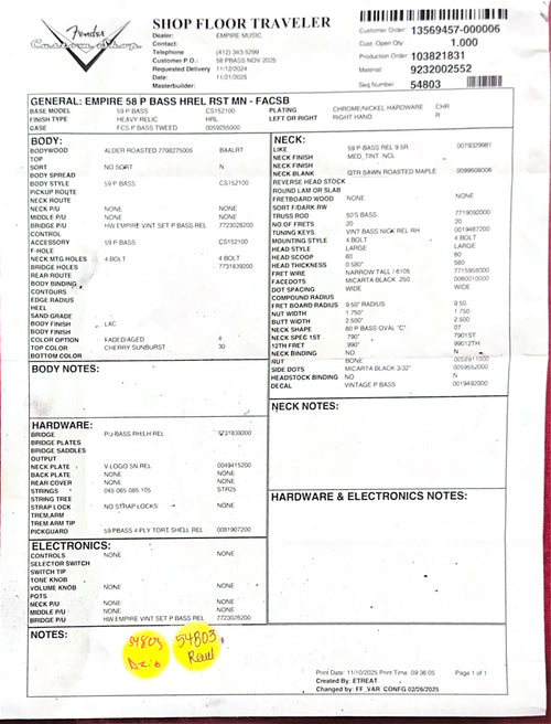 Fender Custom Shop Empire 58 Precision Bass Heavy Relic - Faded Aged Cherry Sunburst #88868