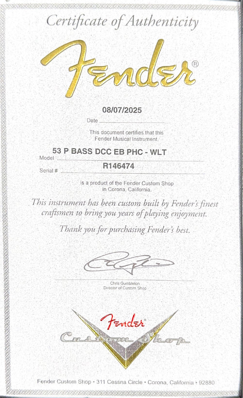 Used Fender Custom Shop 1953 Precision Bass Deluxe Closet Classic (2025) - Walnut #46474 with Original Hard Case