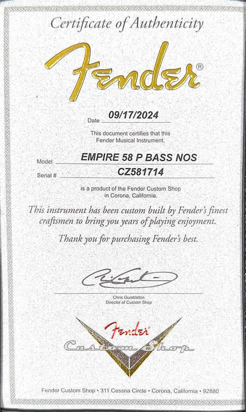 Used Fender Custom Shop Empire 58 Precision Bass NOS (2024) - Cherry Sunburst #81714 with Original Hard Case