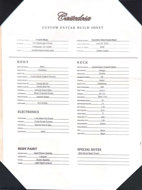 Castedosa Guitars Conchers Short Scale Bass - Aged Brown Sparkle #566