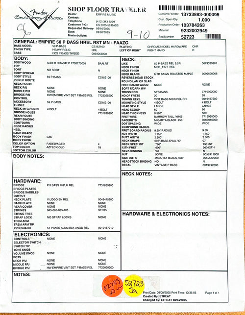 Fender Custom Shop Empire 58 Precision Bass Heavy Relic - Faded Aged Aztec Gold #87723