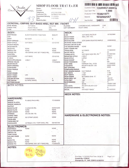 Fender Custom Shop Empire 58 Precision Bass Heavy Relic - Faded Aged Olympic White #88915