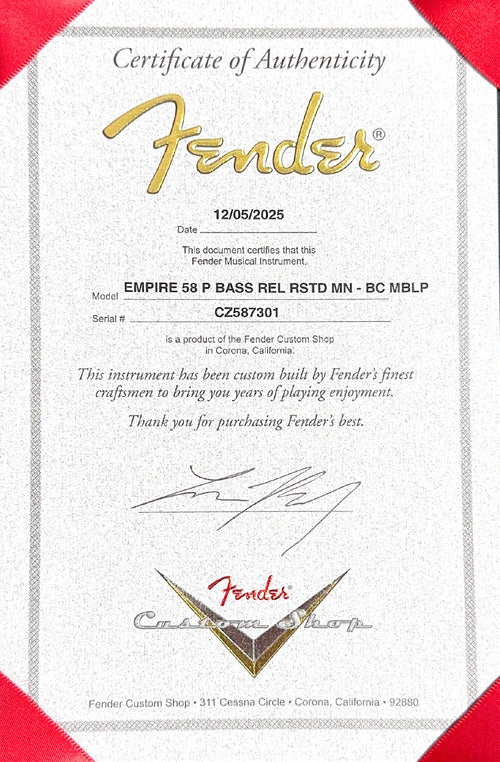 Fender Custom Shop Masterbuilt Levi Perry Empire 58 Precision Bass Relic - Aged Fiesta Red #87301