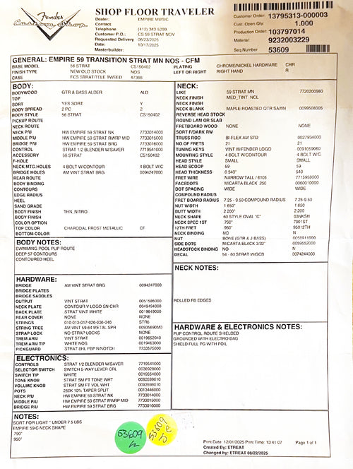 Fender Custom Shop Empire 59 Transition Stratocaster NOS - Charcoal Frost Metallic #18864