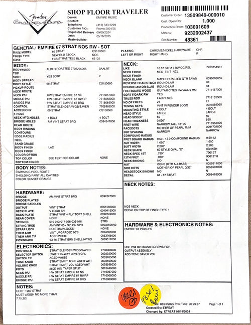 Fender Custom Shop Empire 67 Stratocaster NOS - Sunset Orange #86756