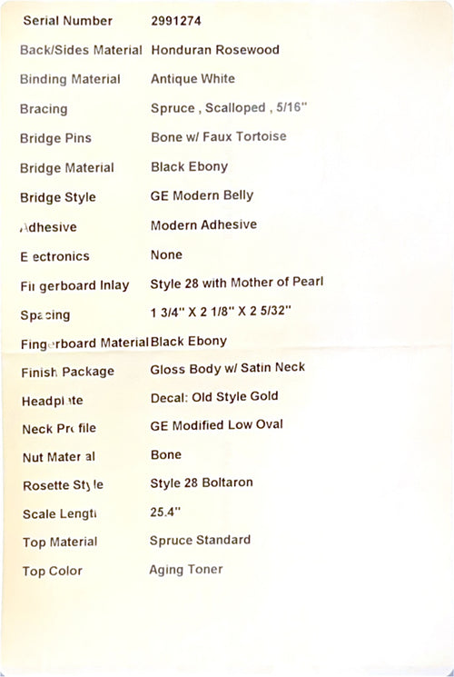 Martin Custom Shop D-28 Style Honduran Rosewood - Natural #91274 (Empire Music Spec)