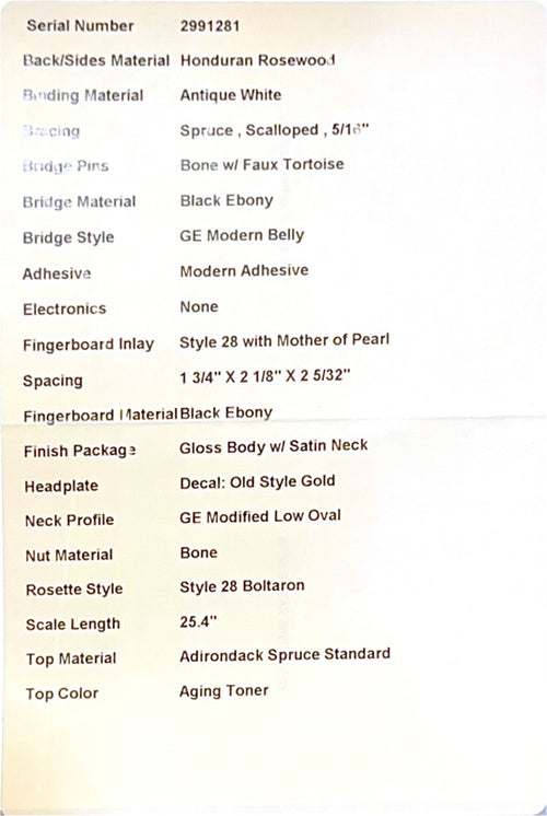 Martin Custom Shop D-28 Style Adirondack Spruce/Honduran Rosewood - Natural #91281 (Empire Music Spec)