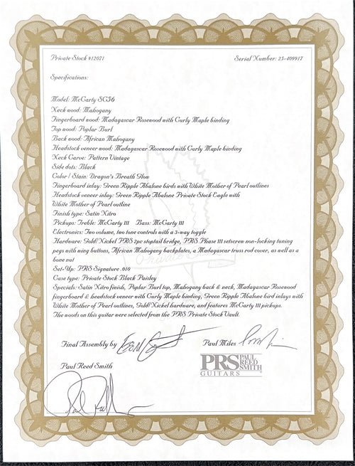 Used PRS Private Stock McCarty SC56 - Dragon's Breath Glow #09917 with Original Hard Case